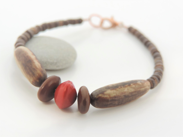 Red Sandalwood, Poinciana and honey seed bracelet